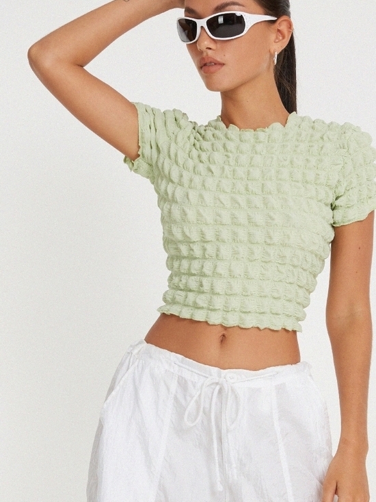 Motel Rocks Tops - Motel Rocks Shrunken Top In Big Bubble Jersey Pastel Lime XS NWT